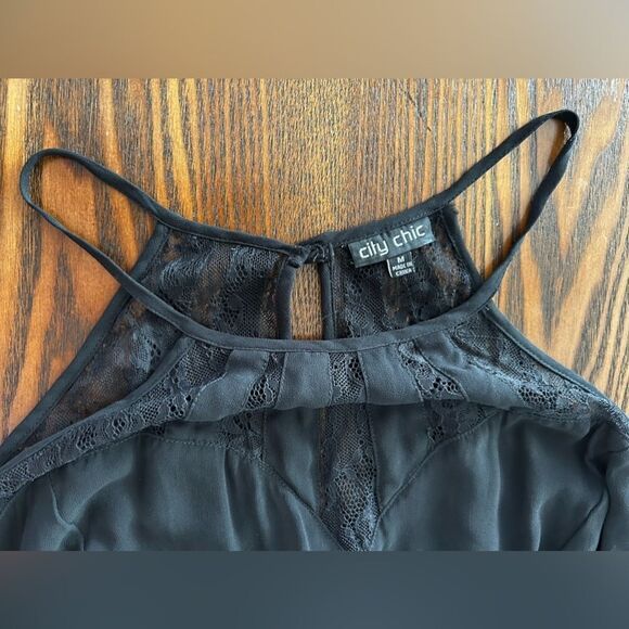 City Chic high neck lace panel maxi dress Flowy M SZ 20 gothic black industrial - Picture 5 of 13